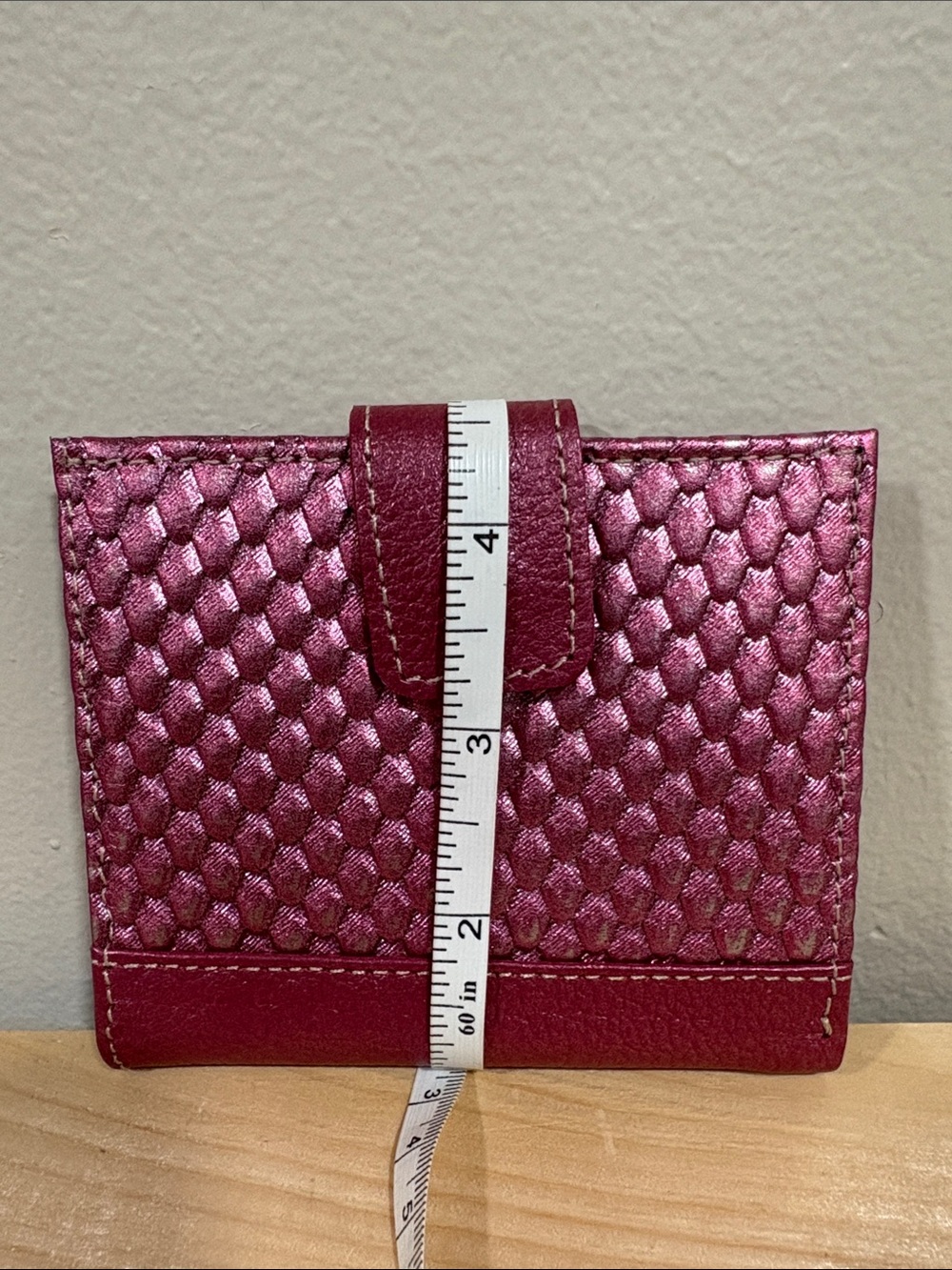 Metallic Quilted Fold Wallet in Raspberry - Picture 4 of 5